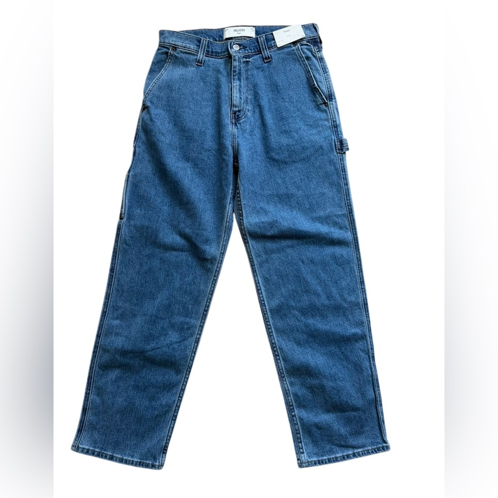 Hollister Baggy Carpenter Jeans Mens 30x30 Blue Denim Loose Fit Utility NWT